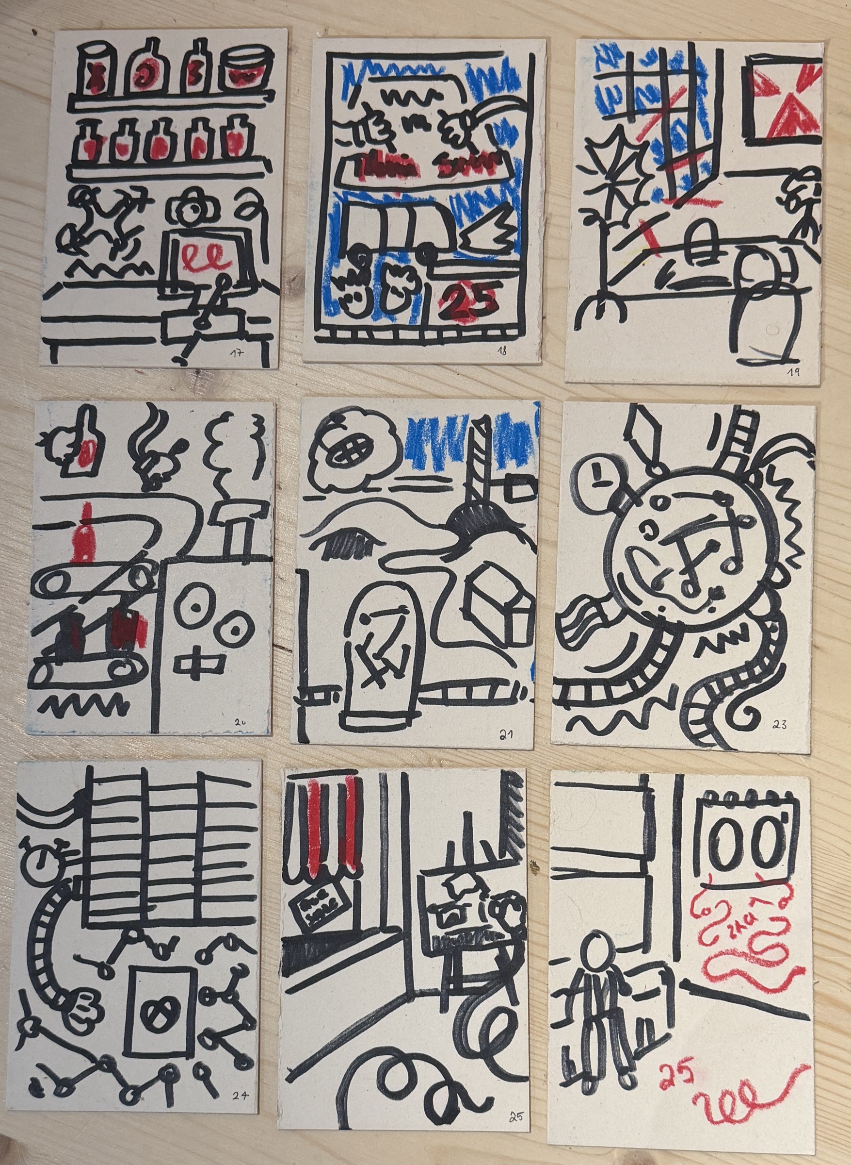Numbered cards, 17 to 25, 2025