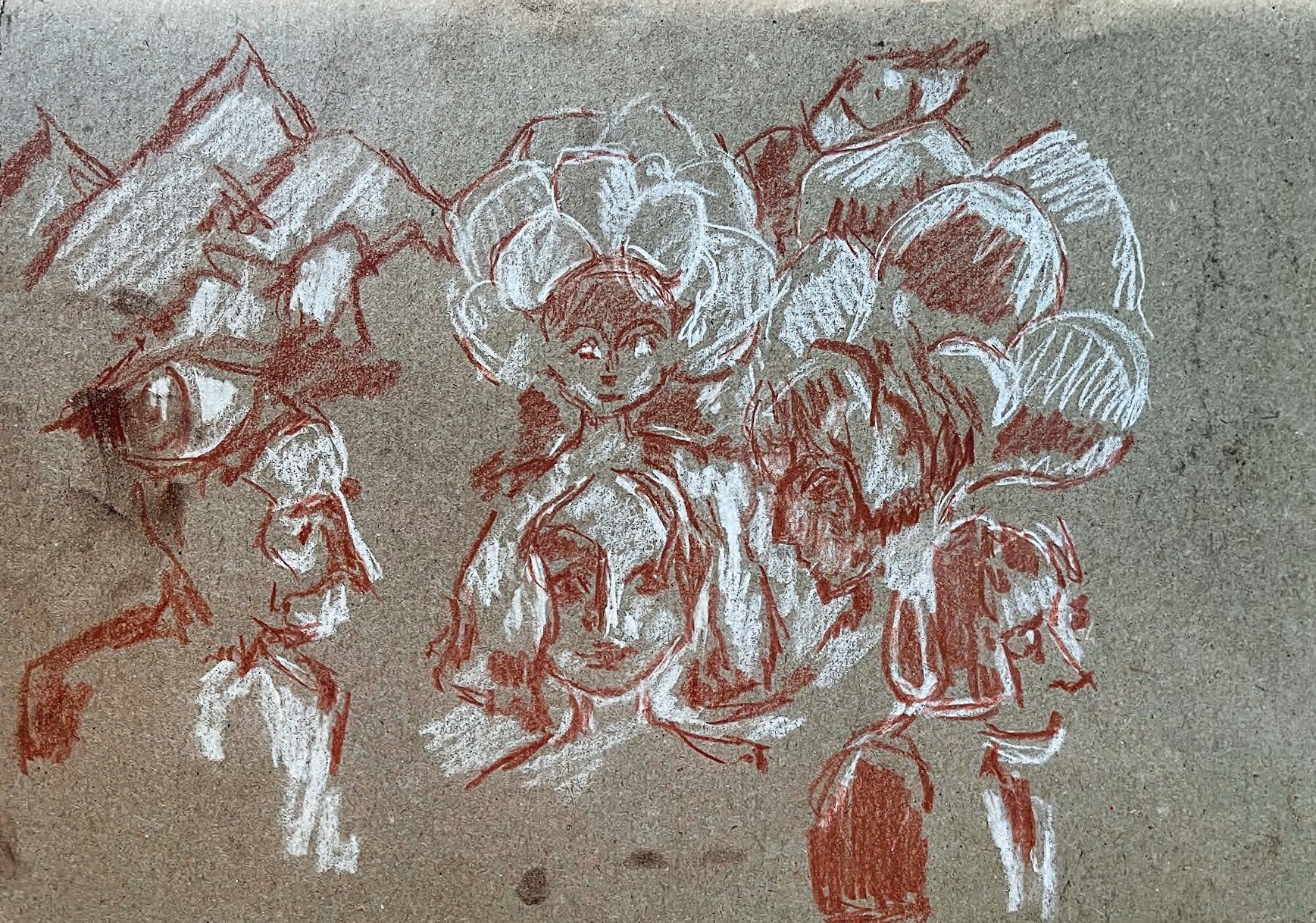 Crowd of heads, sanguine, 2025
